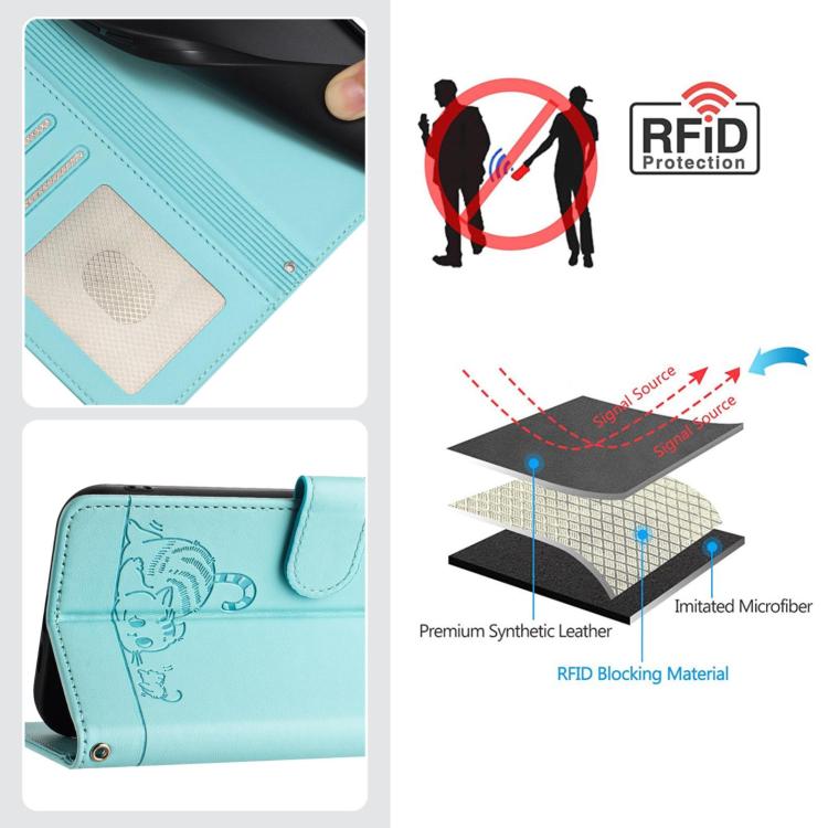 Cat Rat Embossed Pattern RFID Leather Phone Case with Lanyard, For Realme P4x 5G / OnePlus Nord CE6 Lite, For Realme 16T 5G Global, For Realme C100 5G / C85 5G Global, For Realme P4 Power 5G