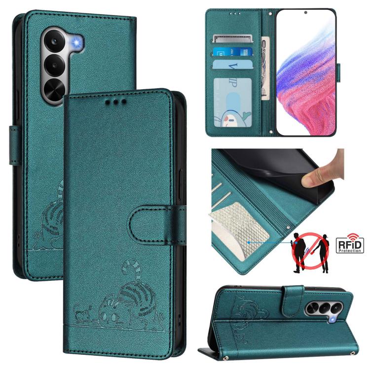 Cat Rat Embossed Pattern RFID Leather Phone Case with Lanyard, For Realme P4x 5G / OnePlus Nord CE6 Lite, For Realme 16T 5G Global, For Realme C100 5G / C85 5G Global, For Realme P4 Power 5G