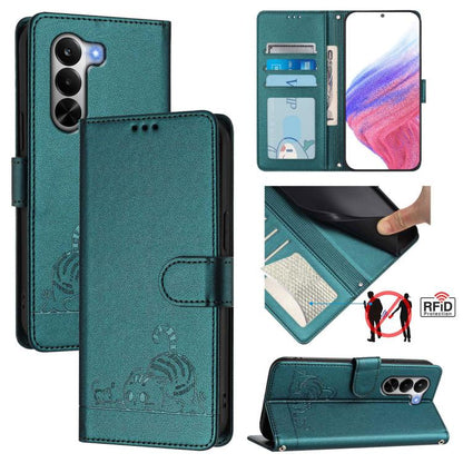 Cat Rat Embossed Pattern RFID Leather Phone Case with Lanyard, For Realme P4x 5G / OnePlus Nord CE6 Lite, For Realme 16T 5G Global, For Realme C100 5G / C85 5G Global, For Realme P4 Power 5G