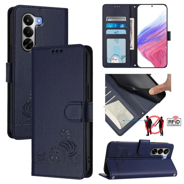 Cat Rat Embossed Pattern RFID Leather Phone Case with Lanyard, For Realme P4x 5G / OnePlus Nord CE6 Lite, For Realme 16T 5G Global, For Realme C100 5G / C85 5G Global, For Realme P4 Power 5G