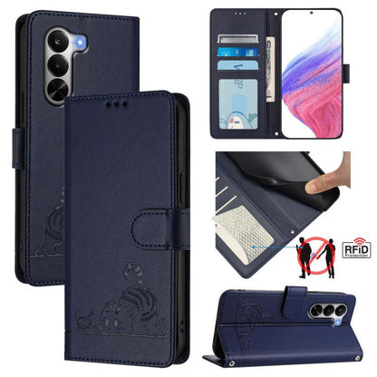Cat Rat Embossed Pattern RFID Leather Phone Case with Lanyard, For Realme P4x 5G / OnePlus Nord CE6 Lite, For Realme 16T 5G Global, For Realme C100 5G / C85 5G Global, For Realme P4 Power 5G