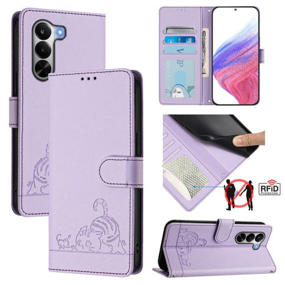 Cat Rat Embossed Pattern RFID Leather Phone Case with Lanyard, For Realme P4x 5G / OnePlus Nord CE6 Lite, For Realme 16T 5G Global, For Realme C100 5G / C85 5G Global, For Realme P4 Power 5G