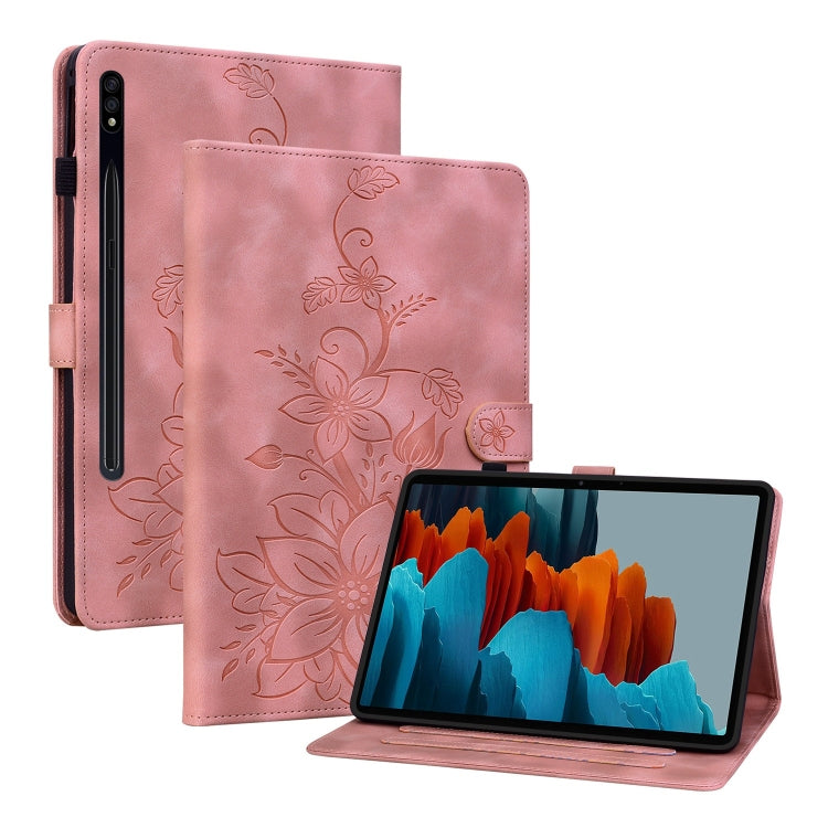 Lily Embossed Leather Tablet Case, For Samsung Galaxy Tab S7 FE/S8+/S7+, For Samsung Galaxy Tab S7 / S8, For Samsung Galaxy Tab A7 Lite 8.7