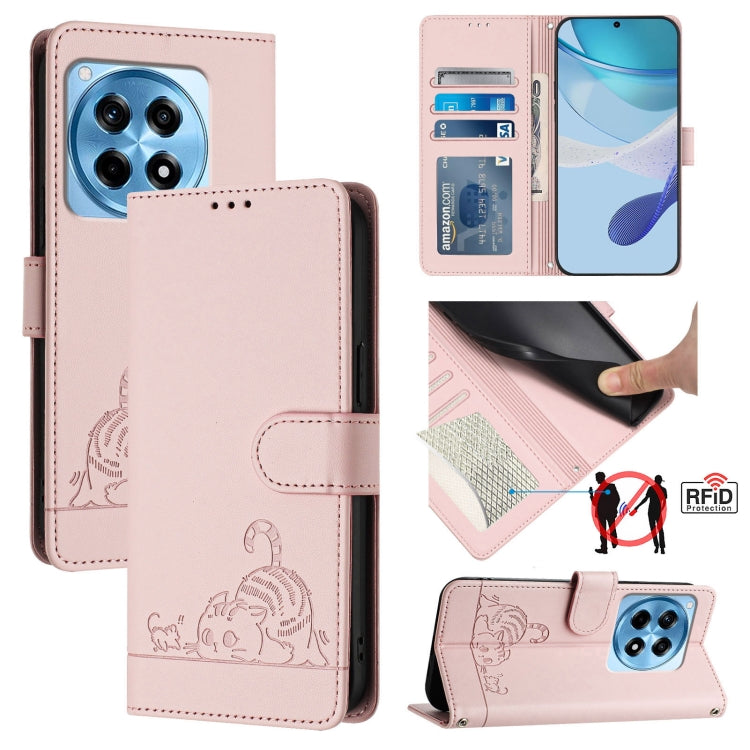 Cat Rat Embossed Pattern RFID Leather Phone Case with Lanyard, For OnePlus Nord CE4 5G, For OnePlus Nord N30 SE 5G, For OnePlus 12R 5G Global, For OnePlus 12 5G Global
