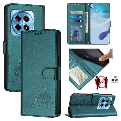 Cat Rat Embossed Pattern RFID Leather Phone Case with Lanyard, For OnePlus Nord CE4 5G, For OnePlus Nord N30 SE 5G, For OnePlus 12R 5G Global, For OnePlus 12 5G Global