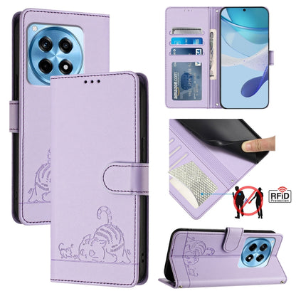 Cat Rat Embossed Pattern RFID Leather Phone Case with Lanyard, For OnePlus Nord CE4 5G, For OnePlus Nord N30 SE 5G, For OnePlus 12R 5G Global, For OnePlus 12 5G Global