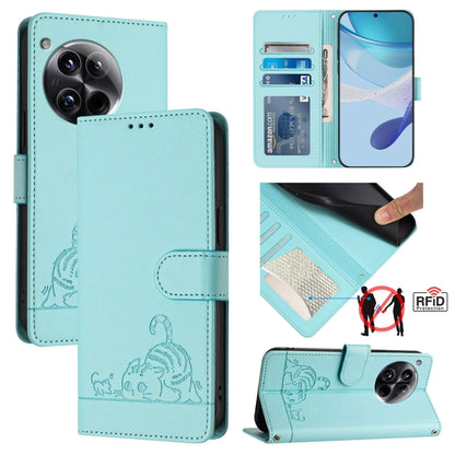Cat Rat Embossed Pattern RFID Leather Phone Case with Lanyard, For OnePlus Nord CE4 5G, For OnePlus Nord N30 SE 5G, For OnePlus 12R 5G Global, For OnePlus 12 5G Global