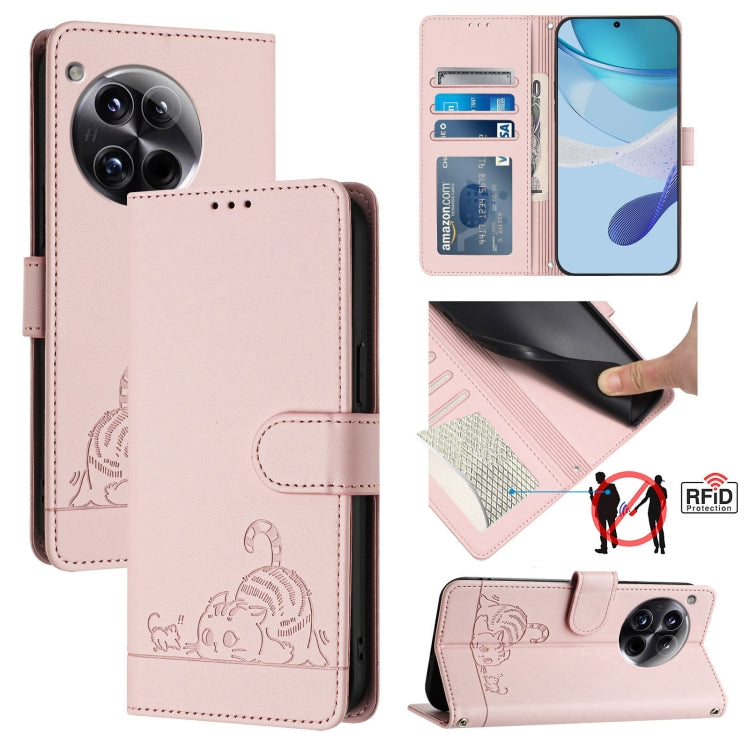 Cat Rat Embossed Pattern RFID Leather Phone Case with Lanyard, For OnePlus Nord CE4 5G, For OnePlus Nord N30 SE 5G, For OnePlus 12R 5G Global, For OnePlus 12 5G Global