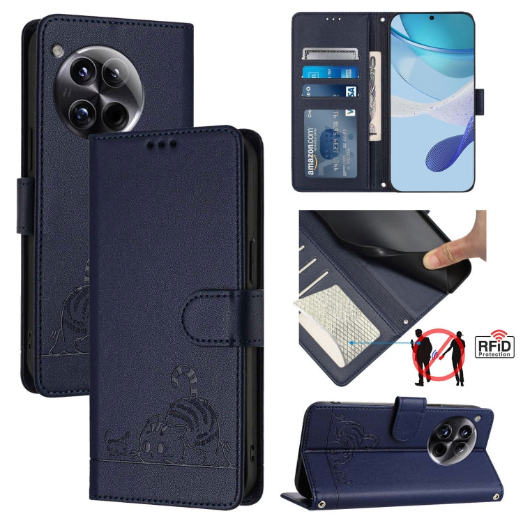Cat Rat Embossed Pattern RFID Leather Phone Case with Lanyard, For OnePlus Nord CE4 5G, For OnePlus Nord N30 SE 5G, For OnePlus 12R 5G Global, For OnePlus 12 5G Global