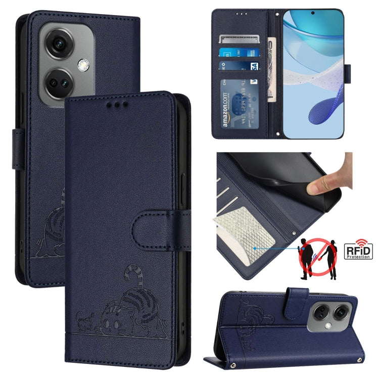 Cat Rat Embossed Pattern RFID Leather Phone Case with Lanyard, For OnePlus Nord CE3 5G India, For OnePlus Nord N30, For OnePlus Nord CE 3 Lite 5G, For OnePlus Ace 2V / Nord 3