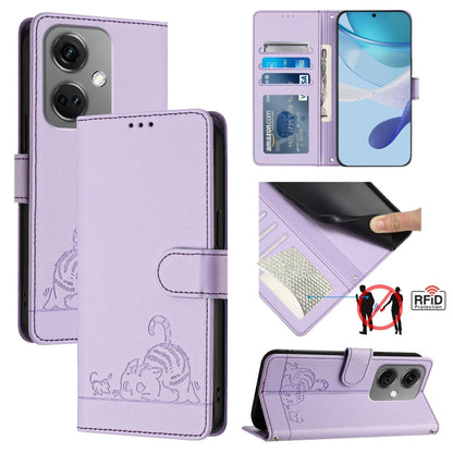 Cat Rat Embossed Pattern RFID Leather Phone Case with Lanyard, For OnePlus Nord CE3 5G India, For OnePlus Nord N30, For OnePlus Nord CE 3 Lite 5G, For OnePlus Ace 2V / Nord 3