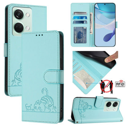 Cat Rat Embossed Pattern RFID Leather Phone Case with Lanyard, For OnePlus Nord CE3 5G India, For OnePlus Nord N30, For OnePlus Nord CE 3 Lite 5G, For OnePlus Ace 2V / Nord 3