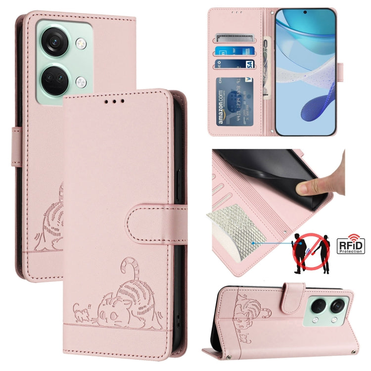Cat Rat Embossed Pattern RFID Leather Phone Case with Lanyard, For OnePlus Nord CE3 5G India, For OnePlus Nord N30, For OnePlus Nord CE 3 Lite 5G, For OnePlus Ace 2V / Nord 3