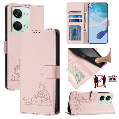 Cat Rat Embossed Pattern RFID Leather Phone Case with Lanyard, For OnePlus Nord CE3 5G India, For OnePlus Nord N30, For OnePlus Nord CE 3 Lite 5G, For OnePlus Ace 2V / Nord 3