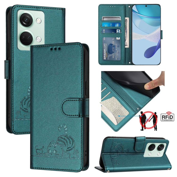 Cat Rat Embossed Pattern RFID Leather Phone Case with Lanyard, For OnePlus Nord CE3 5G India, For OnePlus Nord N30, For OnePlus Nord CE 3 Lite 5G, For OnePlus Ace 2V / Nord 3