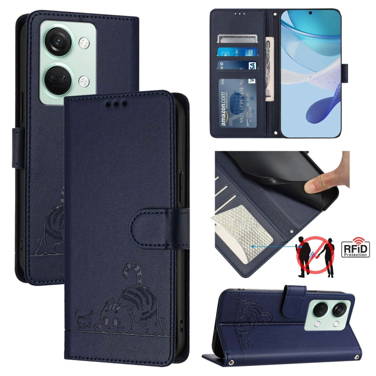 Cat Rat Embossed Pattern RFID Leather Phone Case with Lanyard, For OnePlus Nord CE3 5G India, For OnePlus Nord N30, For OnePlus Nord CE 3 Lite 5G, For OnePlus Ace 2V / Nord 3