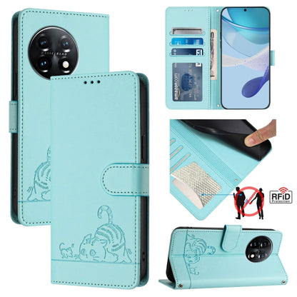 Cat Rat Embossed Pattern RFID Leather Phone Case with Lanyard, For OnePlus 11R 5G Global, For OnePlus 11, For OnePlus Nord N300, For OnePlus Ace Pro 5G