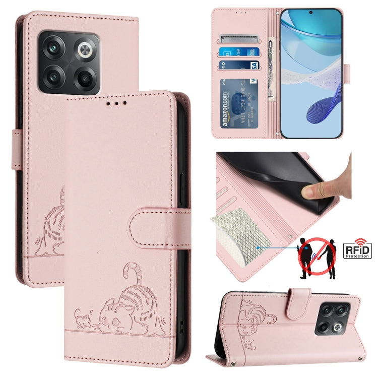 Cat Rat Embossed Pattern RFID Leather Phone Case with Lanyard, For OnePlus 11R 5G Global, For OnePlus 11, For OnePlus Nord N300, For OnePlus Ace Pro 5G