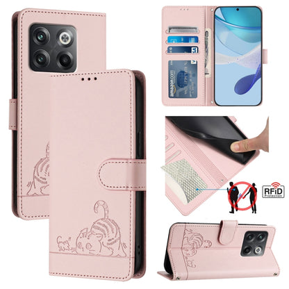 Cat Rat Embossed Pattern RFID Leather Phone Case with Lanyard, For OnePlus 11R 5G Global, For OnePlus 11, For OnePlus Nord N300, For OnePlus Ace Pro 5G