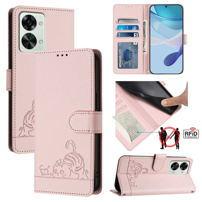 Cat Rat Embossed Pattern RFID Leather Phone Case with Lanyard, For OnePlus Nord N20 SE 4G Global, For OnePlus 10T 5G Global, ForFor OnePlus Nord 2T, For OnePlus Nord CE 2 Lite