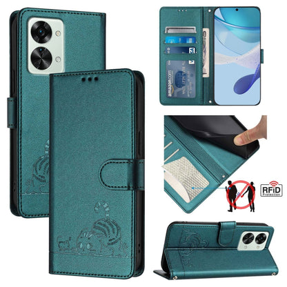 Cat Rat Embossed Pattern RFID Leather Phone Case with Lanyard, For OnePlus Nord N20 SE 4G Global, For OnePlus 10T 5G Global, ForFor OnePlus Nord 2T, For OnePlus Nord CE 2 Lite