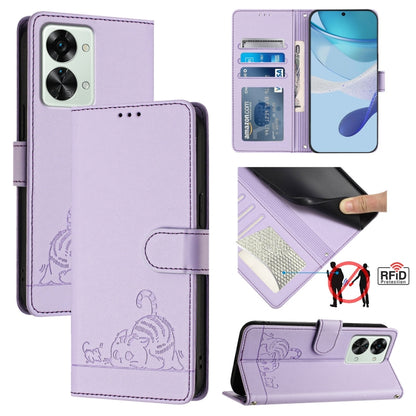 Cat Rat Embossed Pattern RFID Leather Phone Case with Lanyard, For OnePlus Nord N20 SE 4G Global, For OnePlus 10T 5G Global, ForFor OnePlus Nord 2T, For OnePlus Nord CE 2 Lite