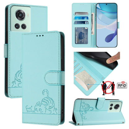 Cat Rat Embossed Pattern RFID Leather Phone Case with Lanyard, For OnePlus 10R / ACE / 10R Prime, For OnePlus Nord CE 2 5G, For OnePlus 10 Pro 5G, For OnePlus Nord N20 5G