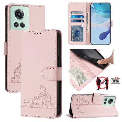 Cat Rat Embossed Pattern RFID Leather Phone Case with Lanyard, For OnePlus 10R / ACE / 10R Prime, For OnePlus Nord CE 2 5G, For OnePlus 10 Pro 5G, For OnePlus Nord N20 5G