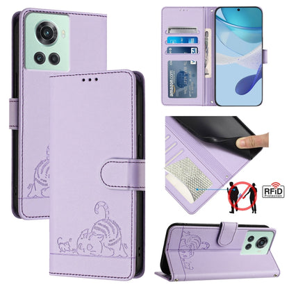Cat Rat Embossed Pattern RFID Leather Phone Case with Lanyard, For OnePlus 10R / ACE / 10R Prime, For OnePlus Nord CE 2 5G, For OnePlus 10 Pro 5G, For OnePlus Nord N20 5G