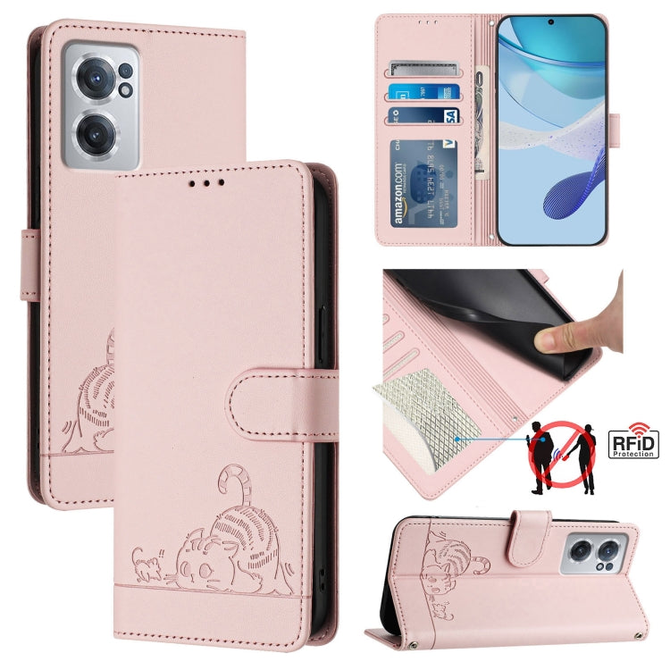 Cat Rat Embossed Pattern RFID Leather Phone Case with Lanyard, For OnePlus 10R / ACE / 10R Prime, For OnePlus Nord CE 2 5G, For OnePlus 10 Pro 5G, For OnePlus Nord N20 5G