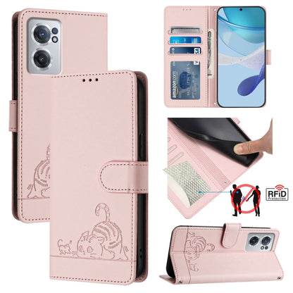 Cat Rat Embossed Pattern RFID Leather Phone Case with Lanyard, For OnePlus 10R / ACE / 10R Prime, For OnePlus Nord CE 2 5G, For OnePlus 10 Pro 5G, For OnePlus Nord N20 5G