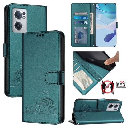 Cat Rat Embossed Pattern RFID Leather Phone Case with Lanyard, For OnePlus 10R / ACE / 10R Prime, For OnePlus Nord CE 2 5G, For OnePlus 10 Pro 5G, For OnePlus Nord N20 5G