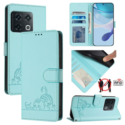 Cat Rat Embossed Pattern RFID Leather Phone Case with Lanyard, For OnePlus 10R / ACE / 10R Prime, For OnePlus Nord CE 2 5G, For OnePlus 10 Pro 5G, For OnePlus Nord N20 5G