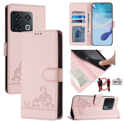 Cat Rat Embossed Pattern RFID Leather Phone Case with Lanyard, For OnePlus 10R / ACE / 10R Prime, For OnePlus Nord CE 2 5G, For OnePlus 10 Pro 5G, For OnePlus Nord N20 5G