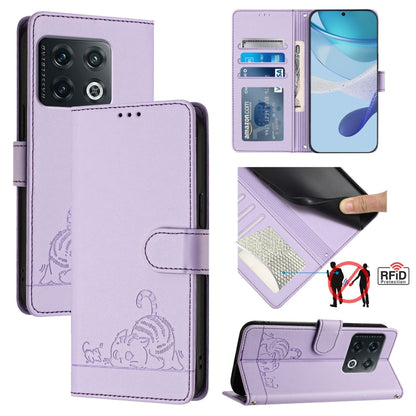 Cat Rat Embossed Pattern RFID Leather Phone Case with Lanyard, For OnePlus 10R / ACE / 10R Prime, For OnePlus Nord CE 2 5G, For OnePlus 10 Pro 5G, For OnePlus Nord N20 5G
