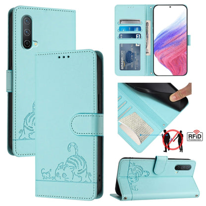 Cat Rat Embossed Pattern RFID Leather Phone Case with Lanyard, For OnePlus Nord CE 5G, For OnePlus Nord 2, For OnePlus 9 Pro, For OnePlus 9