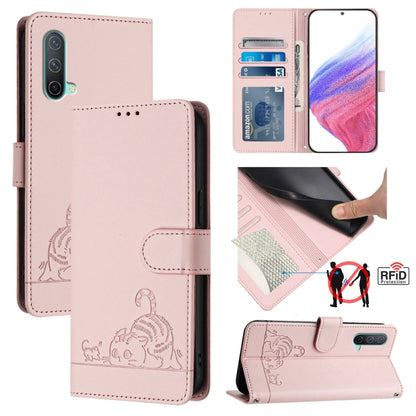 Cat Rat Embossed Pattern RFID Leather Phone Case with Lanyard, For OnePlus Nord CE 5G, For OnePlus Nord 2, For OnePlus 9 Pro, For OnePlus 9
