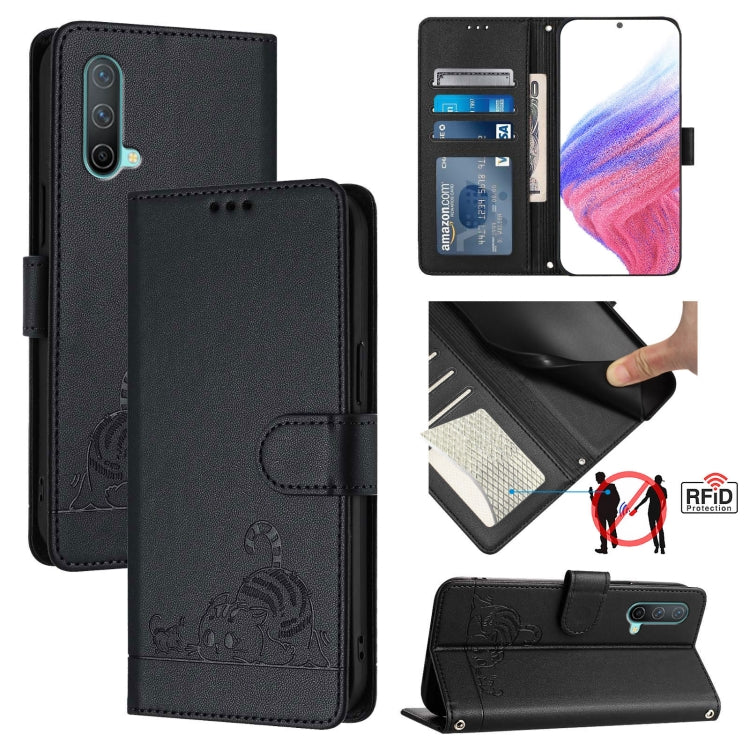 Cat Rat Embossed Pattern RFID Leather Phone Case with Lanyard, For OnePlus Nord CE 5G, For OnePlus Nord 2, For OnePlus 9 Pro, For OnePlus 9