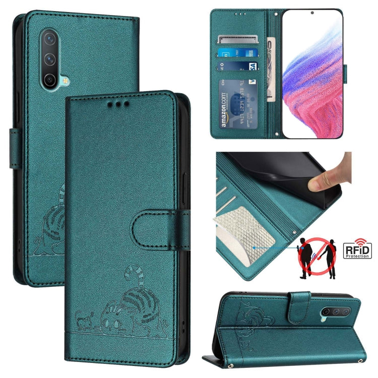 Cat Rat Embossed Pattern RFID Leather Phone Case with Lanyard, For OnePlus Nord CE 5G, For OnePlus Nord 2, For OnePlus 9 Pro, For OnePlus 9