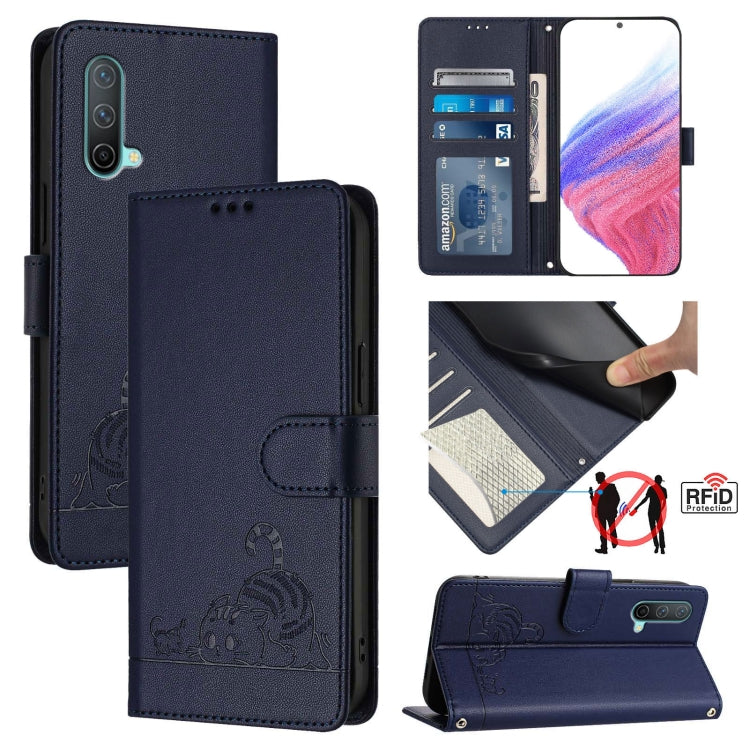 Cat Rat Embossed Pattern RFID Leather Phone Case with Lanyard, For OnePlus Nord CE 5G, For OnePlus Nord 2, For OnePlus 9 Pro, For OnePlus 9