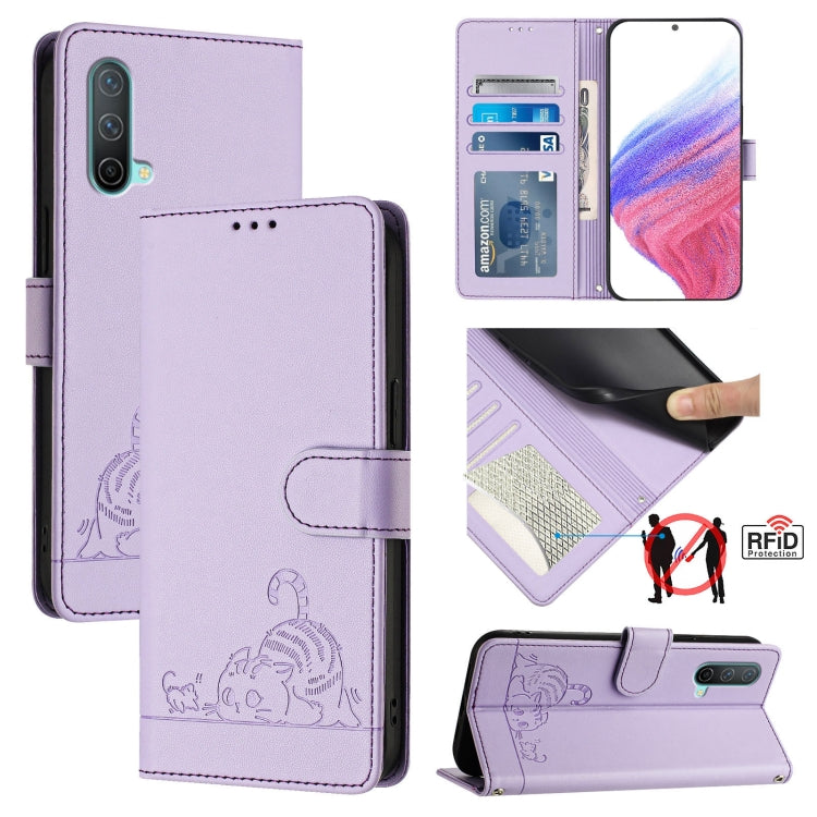 Cat Rat Embossed Pattern RFID Leather Phone Case with Lanyard, For OnePlus Nord CE 5G, For OnePlus Nord 2, For OnePlus 9 Pro, For OnePlus 9