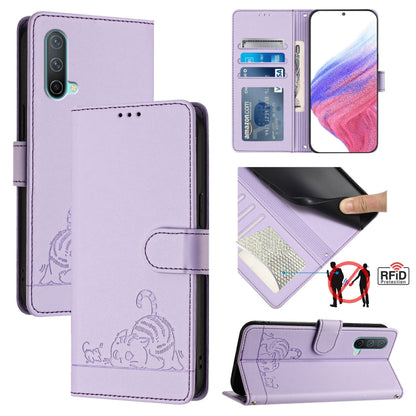 Cat Rat Embossed Pattern RFID Leather Phone Case with Lanyard, For OnePlus Nord CE 5G, For OnePlus Nord 2, For OnePlus 9 Pro, For OnePlus 9