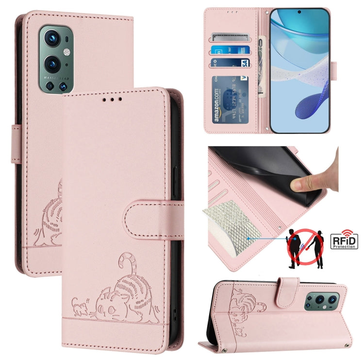 Cat Rat Embossed Pattern RFID Leather Phone Case with Lanyard, For OnePlus Nord CE 5G, For OnePlus Nord 2, For OnePlus 9 Pro, For OnePlus 9