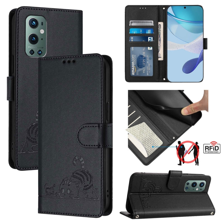Cat Rat Embossed Pattern RFID Leather Phone Case with Lanyard, For OnePlus Nord CE 5G, For OnePlus Nord 2, For OnePlus 9 Pro, For OnePlus 9