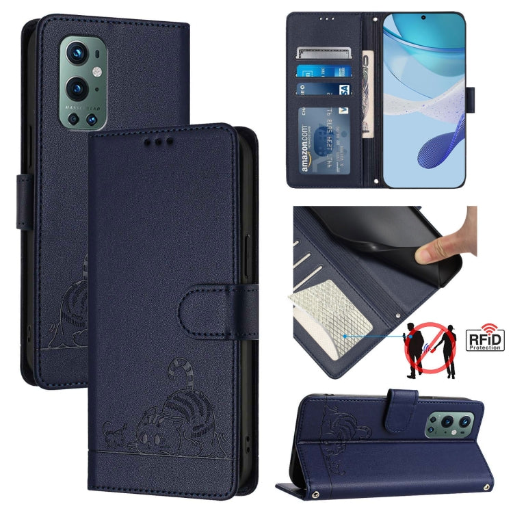 Cat Rat Embossed Pattern RFID Leather Phone Case with Lanyard, For OnePlus Nord CE 5G, For OnePlus Nord 2, For OnePlus 9 Pro, For OnePlus 9