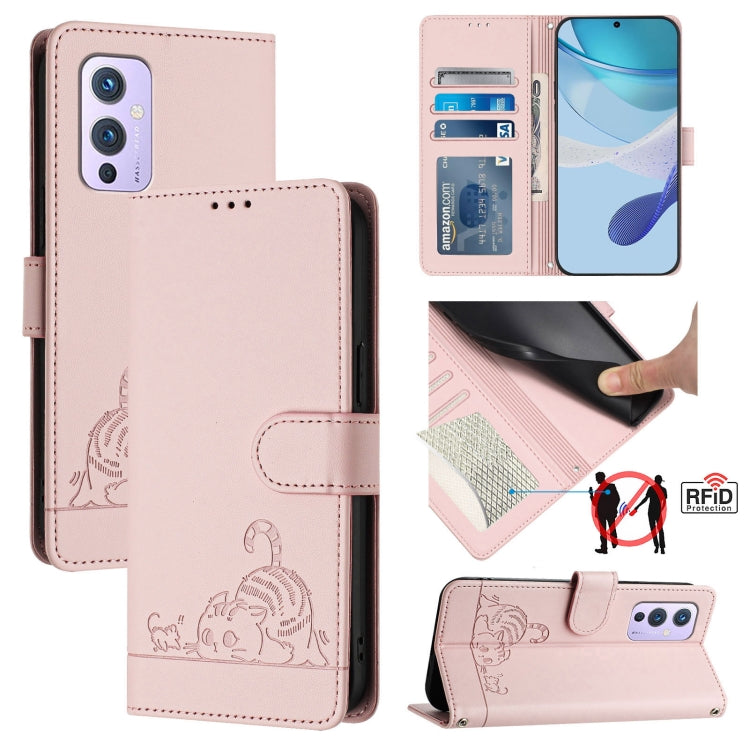 Cat Rat Embossed Pattern RFID Leather Phone Case with Lanyard, For OnePlus Nord CE 5G, For OnePlus Nord 2, For OnePlus 9 Pro, For OnePlus 9