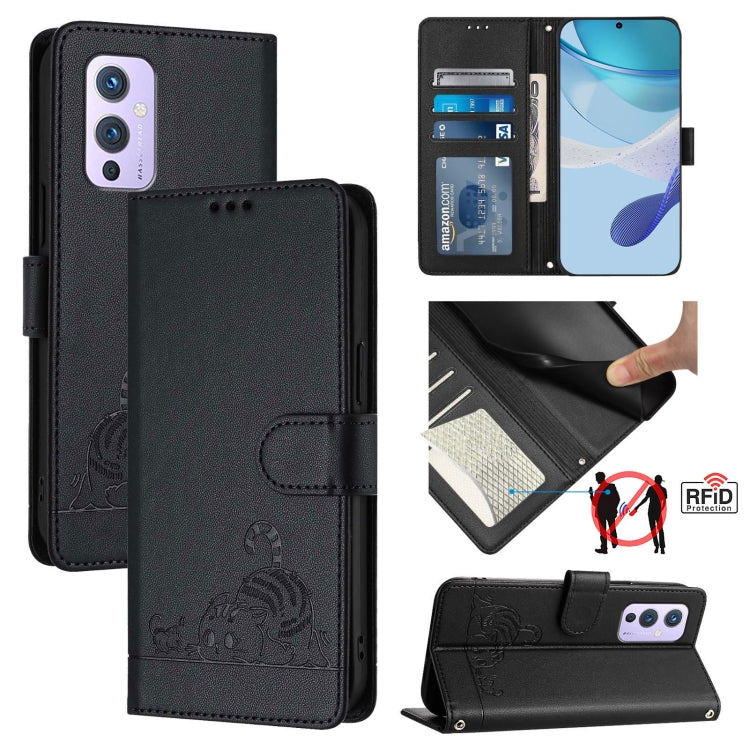 Cat Rat Embossed Pattern RFID Leather Phone Case with Lanyard, For OnePlus Nord CE 5G, For OnePlus Nord 2, For OnePlus 9 Pro, For OnePlus 9