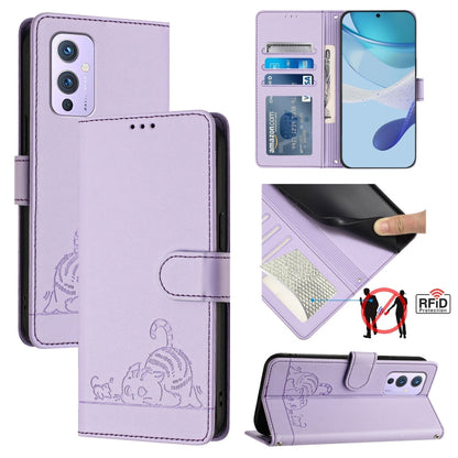 Cat Rat Embossed Pattern RFID Leather Phone Case with Lanyard, For OnePlus Nord CE 5G, For OnePlus Nord 2, For OnePlus 9 Pro, For OnePlus 9