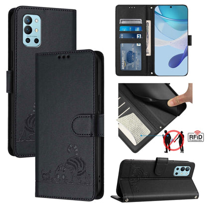 Cat Rat Embossed Pattern RFID Leather Phone Case with Lanyard, For OnePlus Nord N10 5G, For OnePlus 9R / 8T