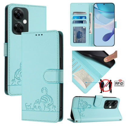 Cat Rat Embossed Pattern RFID Leather Phone Case with Lanyard, For OnePlus Nord CE3 5G India, For OnePlus Nord N30, For OnePlus Nord CE 3 Lite 5G, For OnePlus Ace 2V / Nord 3